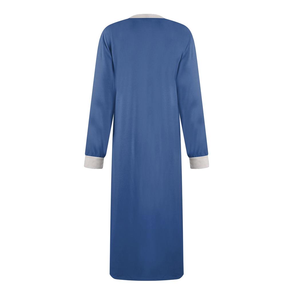 Damska koszula nocna, długi szlafrok, sukienka piżamowa z dekoltem w serek i kieszeniami