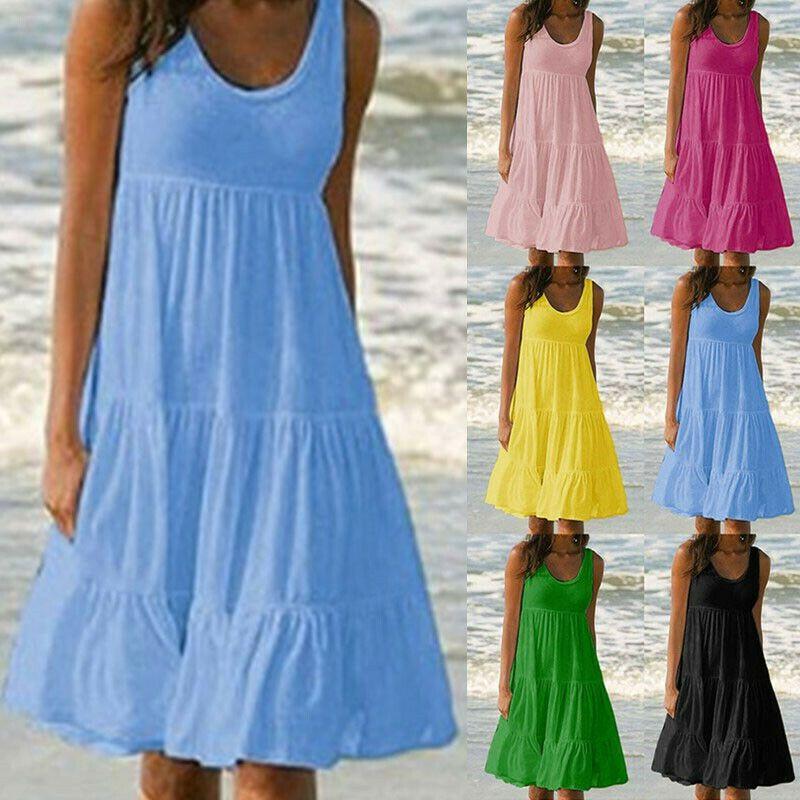 Stylish Women's Holiday Summer Solid Sleeveless Party Beach Loose Short Dress Sundress For Effortless Elegance