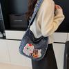 Embroidered Denim Large-capacity Commuter Single-shoulder Bag, Cartoon Niche Artistic Retro Crossbody Bag