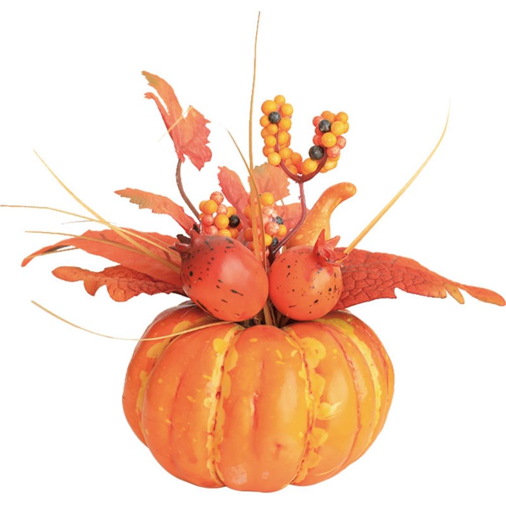 Artificial Pumpkins With Maple Leaves Ornament Fall Harvest Festival Autumn Fall Thanksgiving Halloween Home Desktop Decorations