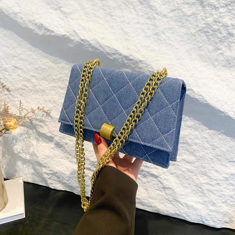 Fashionable Denim Women's Crossbody Bag Vintage Blue Quilted Chain Shoulder Bag