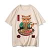 Cute Ramen T Shirts for Men Japanese Cat T-shirt Summer Cotton Short Sleeve Graphic T Shirts Unisex Clothing Cartoon