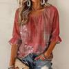 Women's Casual Floral Print Ruffled Blouse with Tie Neck and 3/4 Sleeves