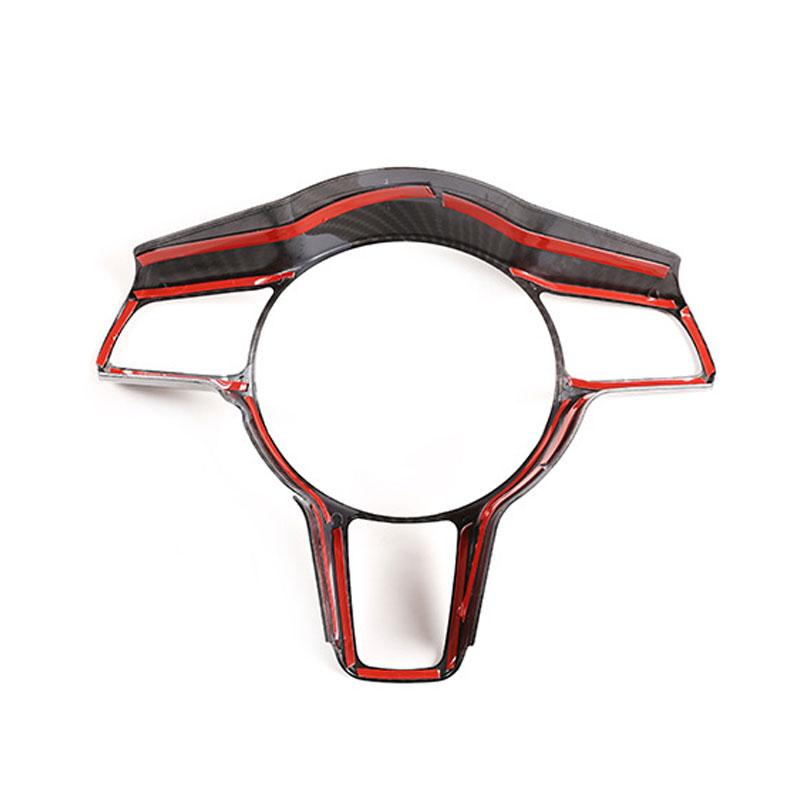 For Porsche Macan 2014 2015 2016 2017 2018   ABS Carbon Fiber Texture Interior Steering Wheel Cover Trim