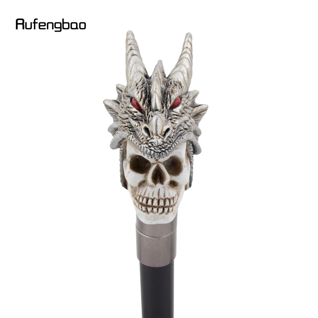 Silver Resin Skull Dragon Head Walking Cane Fashion Decorative Steel Stick Gentleman Elegant Cosplay Cane Knob Crosier 94cm