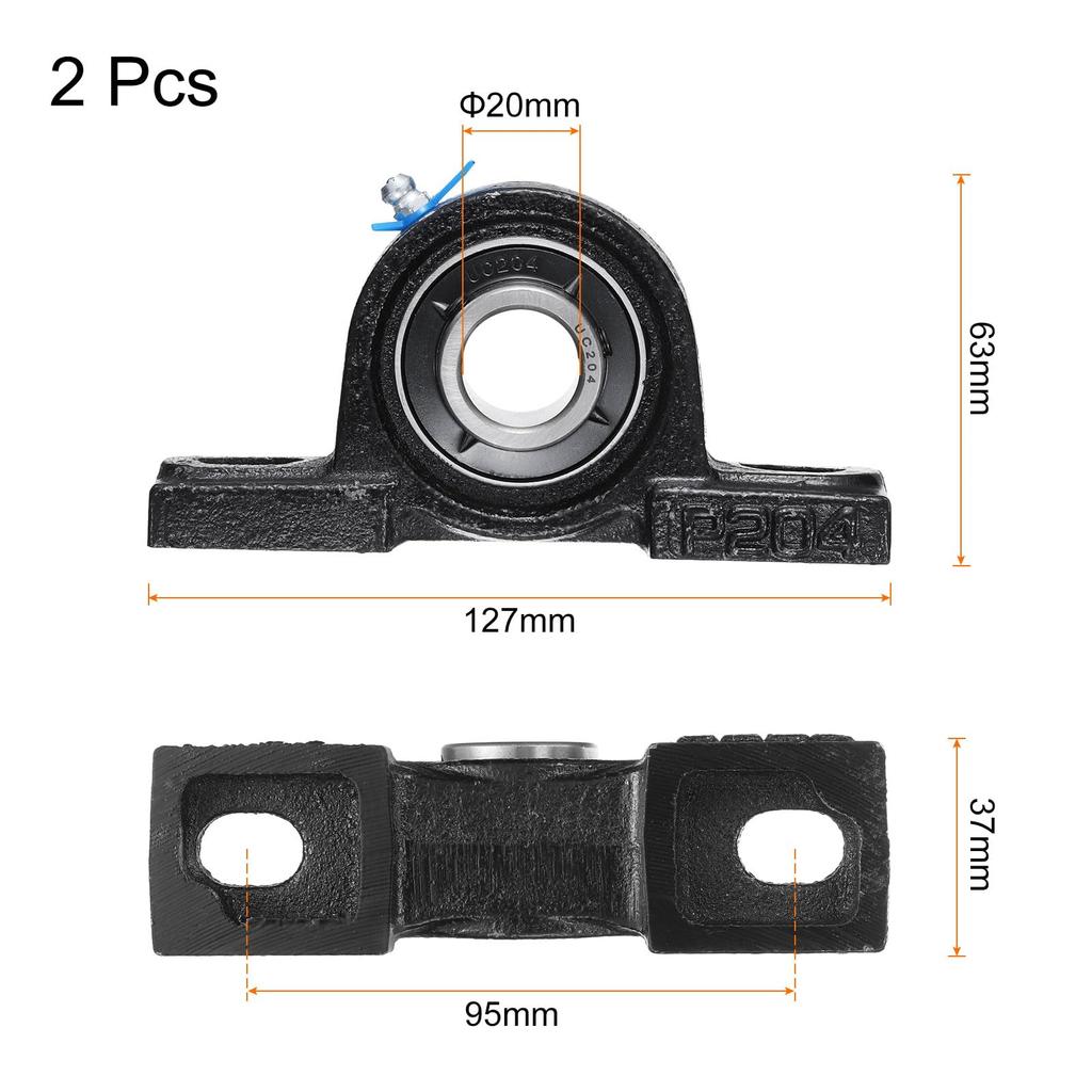 uxcell 2pcs UCP204 Pillow Block Bearing 20mm Bore Bearing Unit Cast Iron Flange Mount Bearing Housing