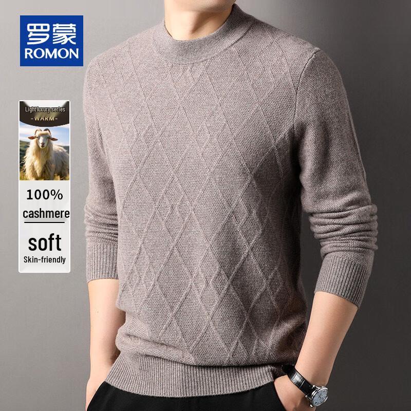 ROMON Men's 100% Cashmere Mock Neck Thick Warm Sweater