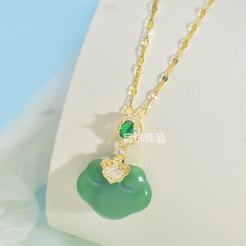 Jade Necklace Female Guochao Court Style Versatile Hetian Jade Ruyi Safety Lock Pendant Jewelry