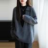 2025 Autumn/Winter Women's Pure Wool V-Neck Knit Polo - Casual Loose Pullover