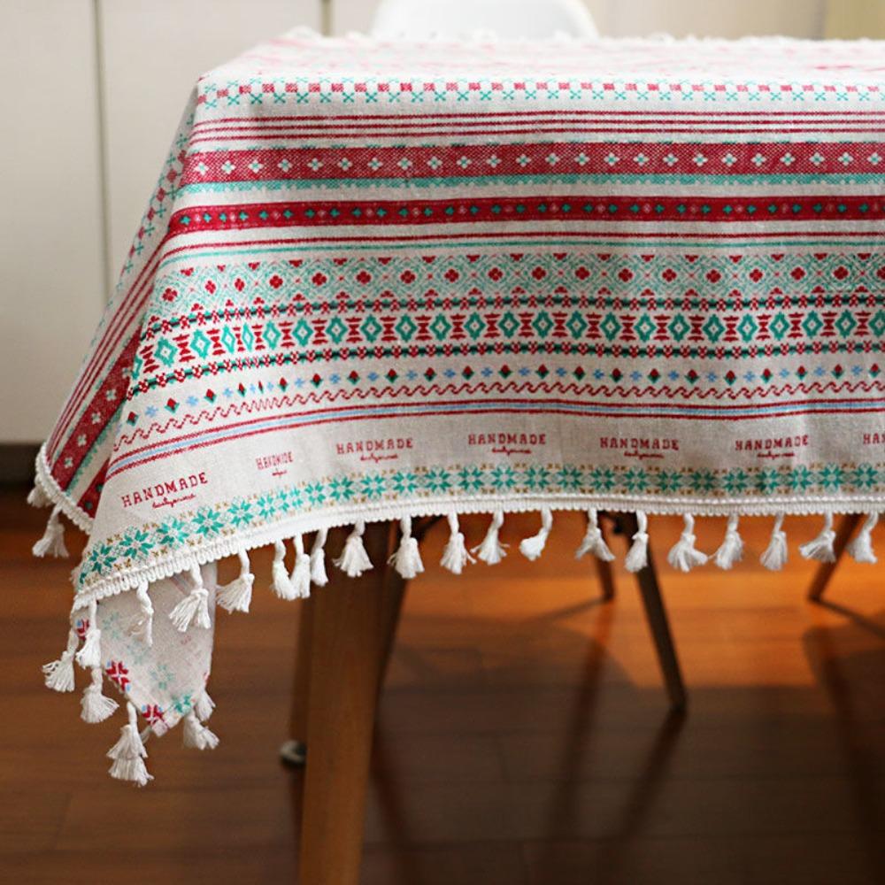 Nordic Style Bohemian Tablecloth with Tassel Table Cover Practical Ethnic Tablecloth  Living Room