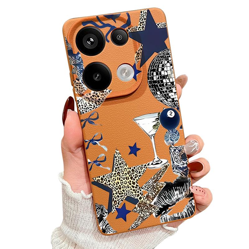Leopard Star Disco Ball Pattern Case Xiaomi 14T 13T 11T Pro Leather Texture Silicone Cover Funda For Redmi Note 14 13 Pro 4G 5G 12 11