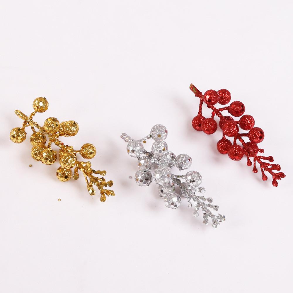 Christmas Decor Festive 12 Piece Gold Red Silver Glitter Foam Fruit Garland For Cheer Holiday