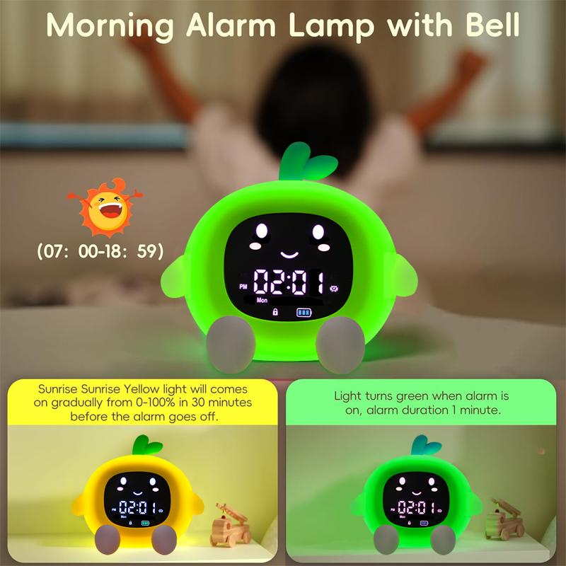 New 2025 Alarm Clock for Kids 6-IN-1 Fruit-Shape Toddler Sleep Training Clock Cute Touch Night Light for Children's Bedroom