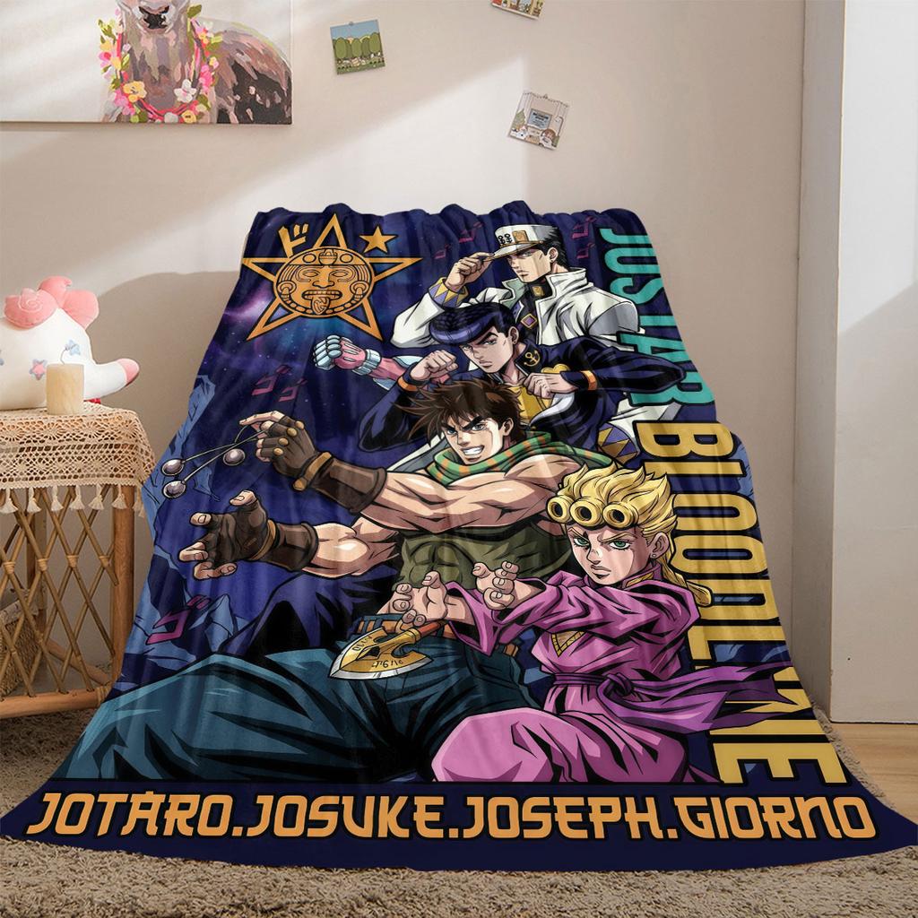 JOJO Bright 2D Print Flannel Blanket, Anime Theme for Bed Couch, Soft Travel Picnic Throw Blanket_LIAN