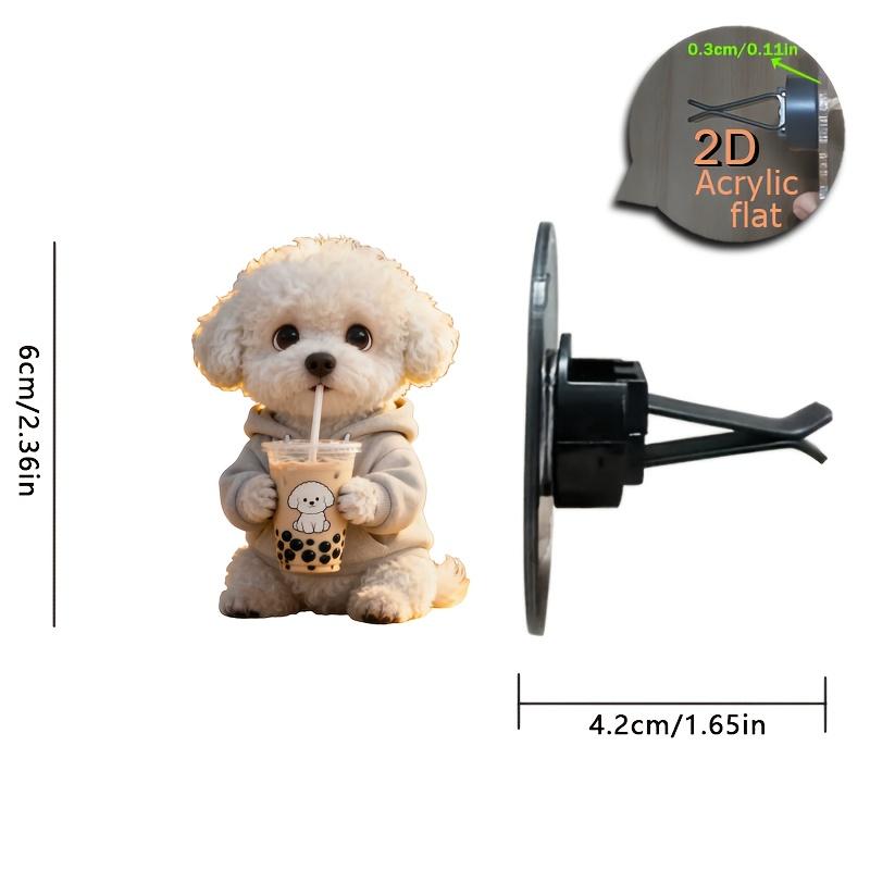 2pcs Bichon Frise Drinking Milk Tea Air Vent Clip Decoration, "fragrance-free", with Double Odorless Sponge Pads, "fragrance Diffuser"