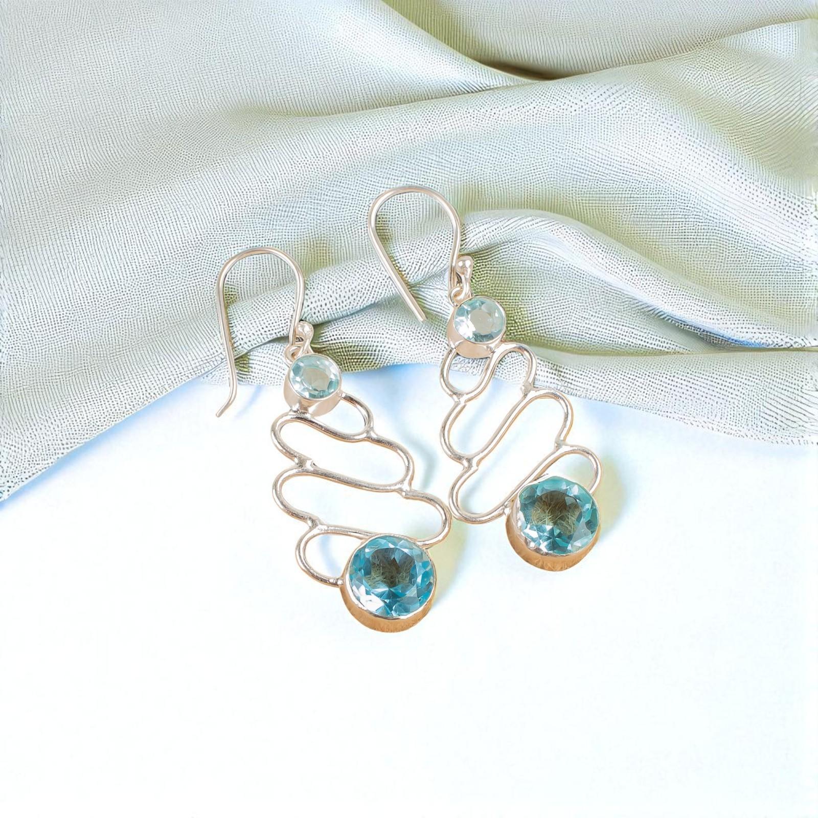 

Sky Blue Topaz Gemstone 925 Sterling Silver Jewelry Handmade Drop Earrings 2.13 EE-84-7