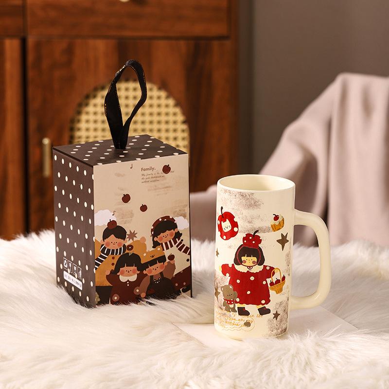 Parent Child Time Straight Cup Cute Water Cup Ceramic Cup Spring Souvenir High Appearance Mug Gift Box Gift