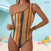Women Plus Size One Shoulder Asymmetric Neck Abstract Printed One Piece Swimsuit