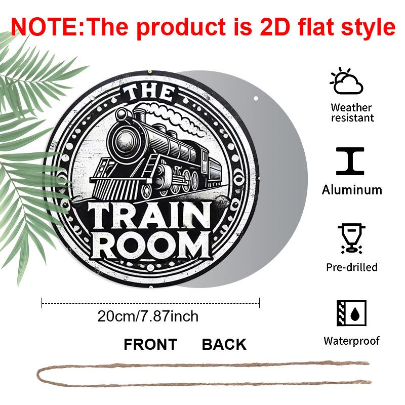 2D Flat AluminumVintage Train Room Round Metal Sign for Entryway, Bar, Cafe, Club, Kitchen, Pre-Drilled Holes for Easy Hanging, gifts for Teens