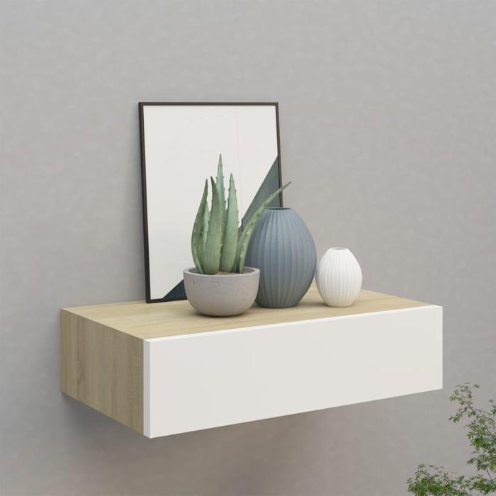 VidaXL Étagère à tiroir murale Chêne et blanc 40x23,5x10 cm MDF