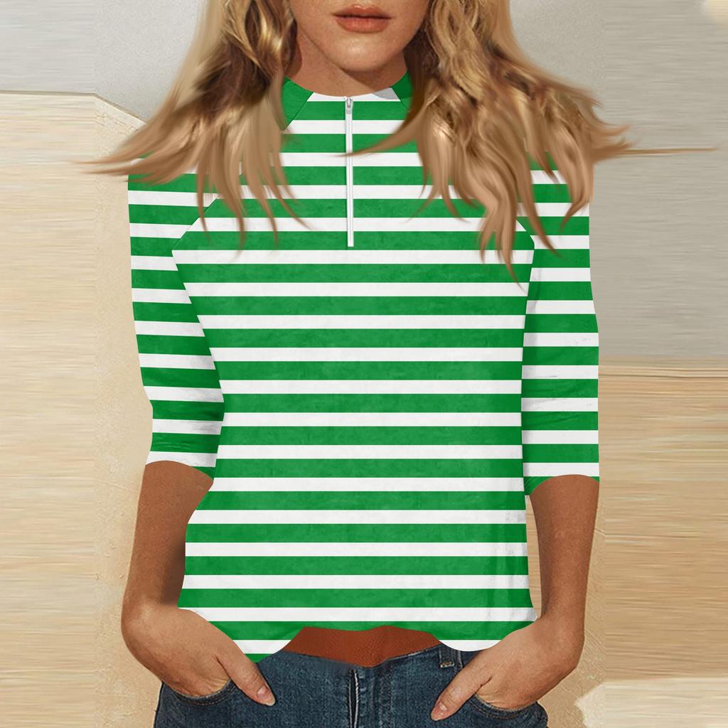 Women's Mock Neck, Zip,up, Color, 3/4 Sleeve Top