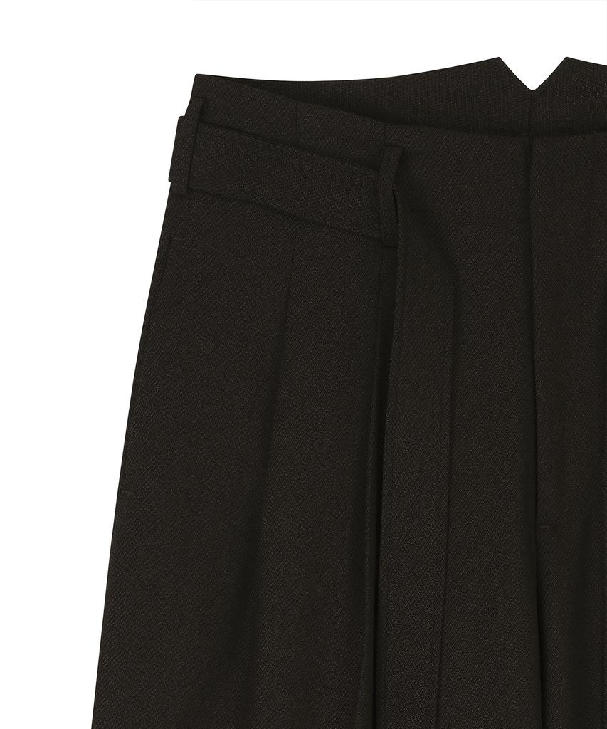 NOIRER Wool Jacquard Belted Two-Tuck Wide Slacks (Brown)