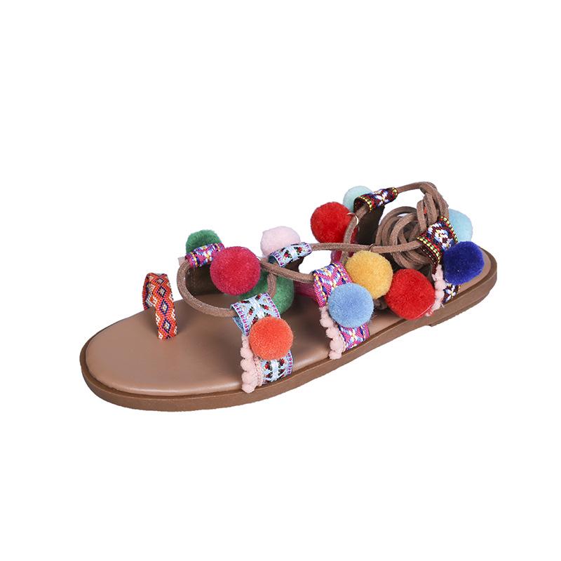 

Often strapped sandals women s spring and summer new hairball open-toed large-size sandals 43