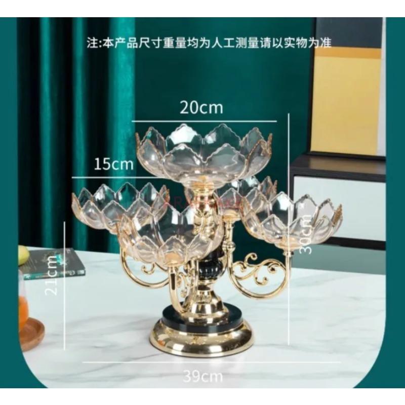 Getrocknete Früchte und Obstteller, Wohnzimmer zu Hause, Couchtisch, Süßigkeiten, mehrschichtiger Obstteller aus Kristall, High-End