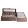 Dustproof Wood Grain Leather Jewelry Watch Box with Glass Display Top