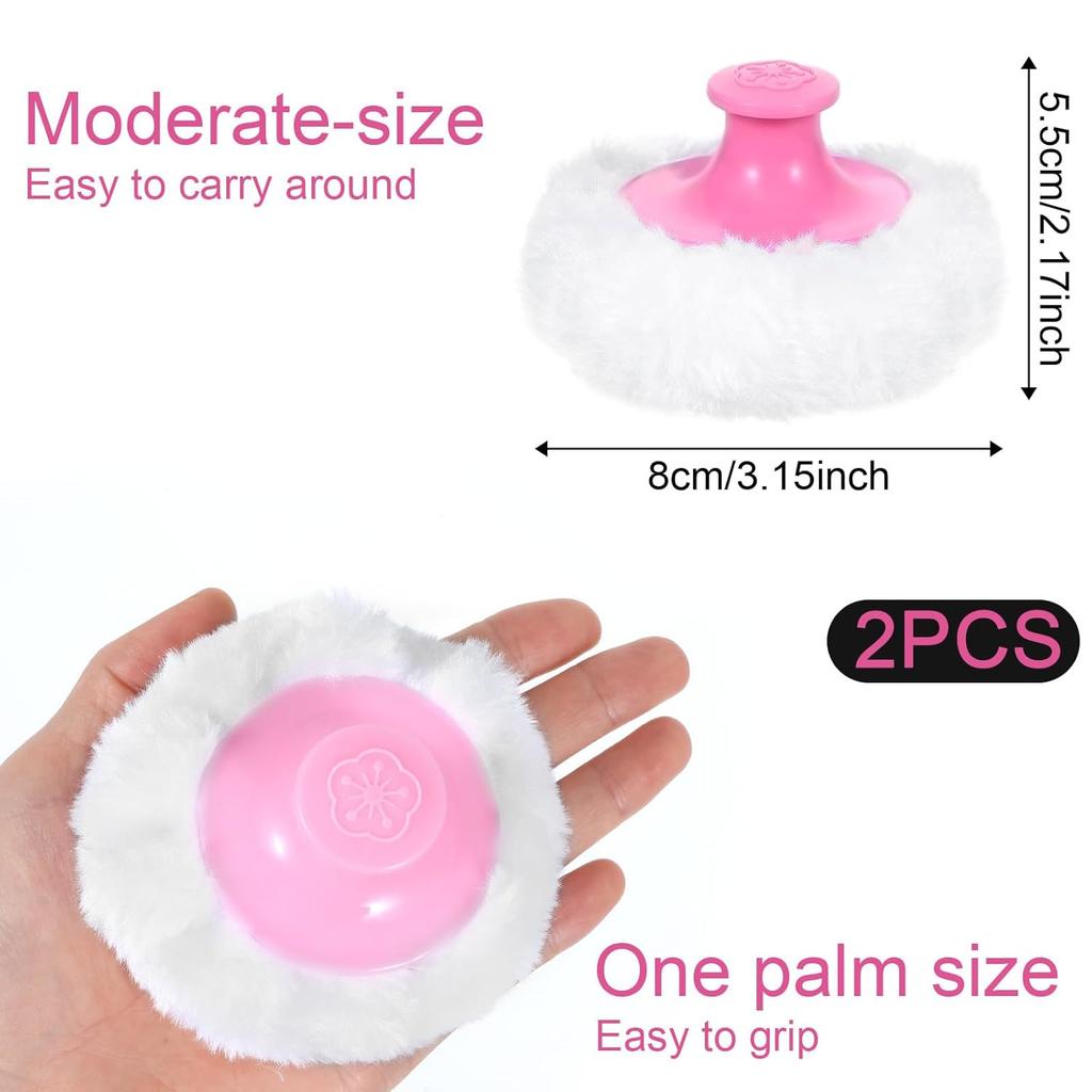 2 Pcs Large Fluffy Powder Puff Body Cosmetic Face Loose Powder Applicator Handle Foundation Puff Pad Washable Beauty Application Tool for Women