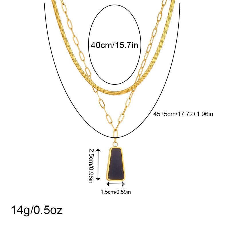 Gold Black Enamel Geometric Jewelry Set Necklace Hoop Earrings Ring