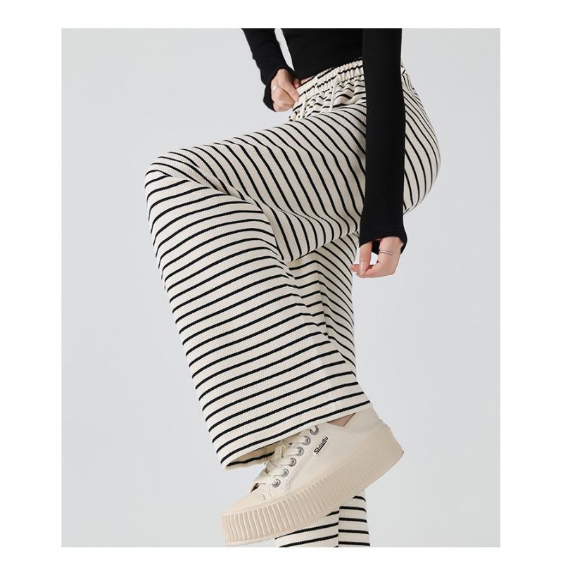 Striped Towel Wide-leg Pants for Women Draped Pants for Women Spring and Autumn New High-waist Slim Casual Pants Straight Floor Pants for Women