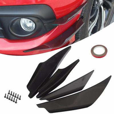 4Pcs Carbon Fiber Car-Styling Front Bumper Lip Splitter Fins Body Spoiler Decor Black Car Spoiler Kit
