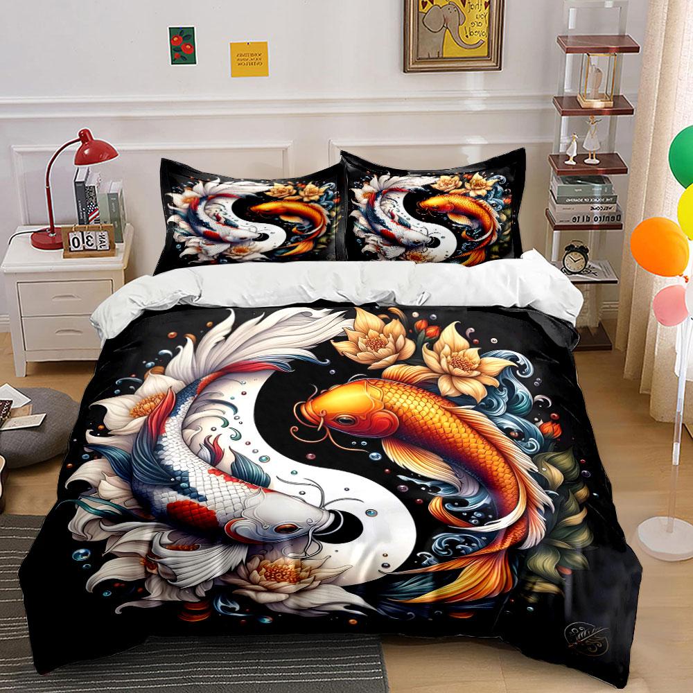 Yin Yang Koi Fish Decor Set Multiple Sizes Kid'S And Adults' Bedroom Exquisite 3Pc Bedding Set, Gift
