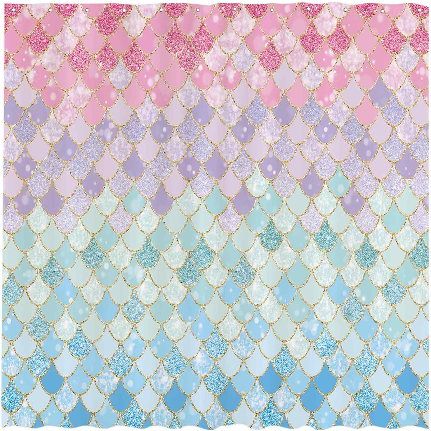 Allenjoy 72 x72  Mermaid Scales Shower Curtain for Bathroom Ocean Under The Sea Pink and Blue Girl Home Bath Decors Durable Waterproof Fabric (NO