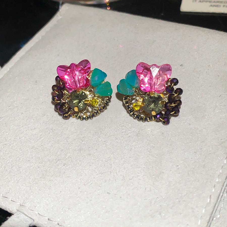 Vintage Butterfly Water Drop Crystal Stud Earrings Luxury Retro Ear Jewelry