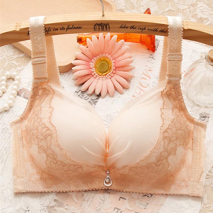 

Женский регулируемый бюстгальтер пуш-ап, бесшовное нижнее белье пуш-ап, антимагнитное, без стального кольца, вышитый кружевной бюстгальтер средней толщины 32/70