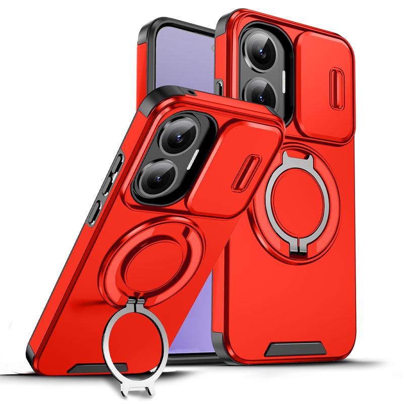 

For Xiaomi POCO F7 Case Heavy Duty PC+TPU Ring Car Mount Magnetic Stand Slide Camera Cover for Redmi Turbo 4 Pro Poco F7 красный