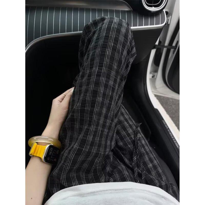 Lazy Wind Contrasting Color Plaid Loose Straight Wide-leg Casual Pants Male Alphabet Waist Home Wear Dual-purpose Trousers