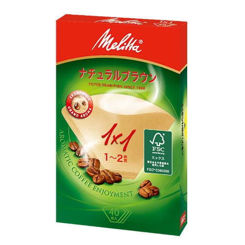 Melitta Coffee Filter Paper, 1-2 Cups, Aromagic FSC? Mix, Natural Brown, 40 Sheets, PA 1x1 NB
