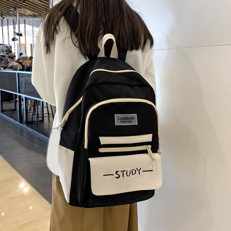 

Canvas Large Capacity Backpack Student Campus School Bag With Backpack чёрный