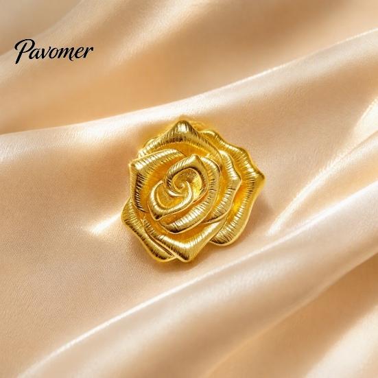 Rose Brooch Pin Vintage Golden Plated Brooch, Metal Flower Lapel for Relief Floral Badge Women, Suits Dresses Shirts Scarves Dainty