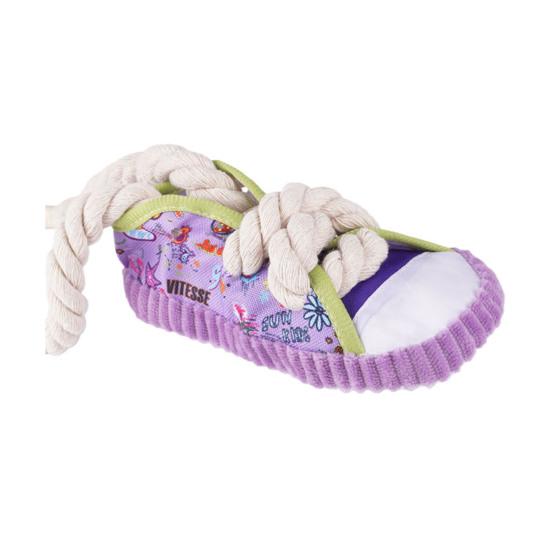 Dog Chew Toy Sneaker Funny Puppy Teething Toy Cotton Rope Chew Toy with Squeaker And Bell for Aggressive Chewers Small Medium Dogs Fetch Tug-of-War