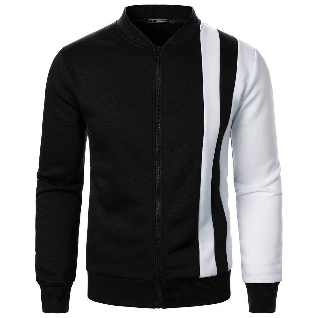 2026 New Style Zipper Stand Collar Color Matching Sweatshirt Casual Jacket Men's Casual Cardigan Sweatshirt