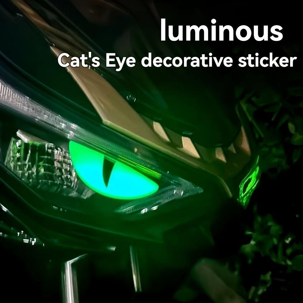 Motorcycle Cat Eyes Glow Stickers 2pcs Green Night Luminous Bike Decal 7cm