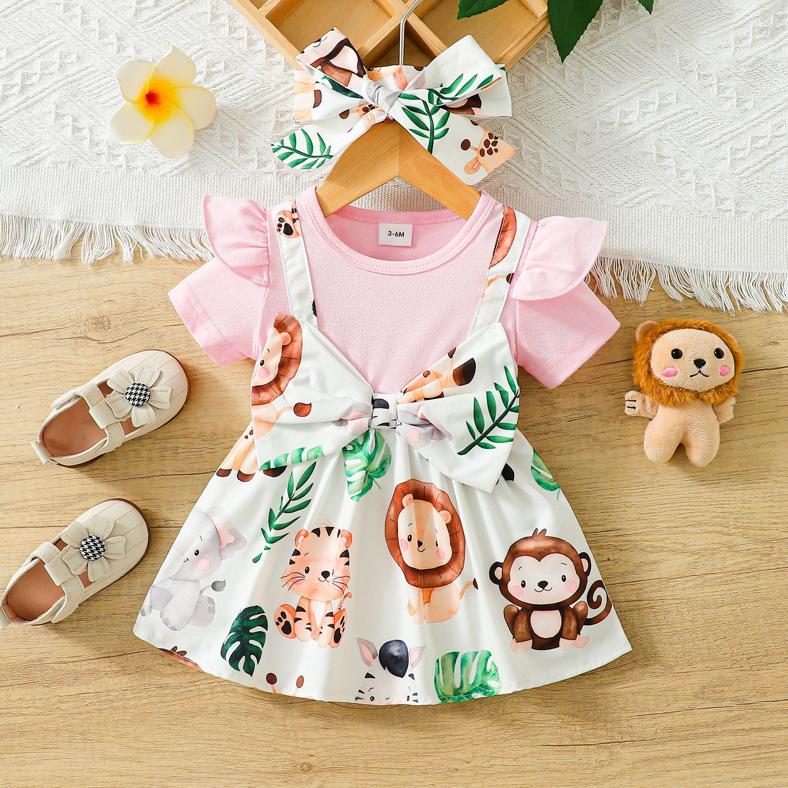 

Sweet Style Baby & Toddler Two-Piece Set: Skirt + Bow with Cartoon Animal Print 6-9 Months рожевий
