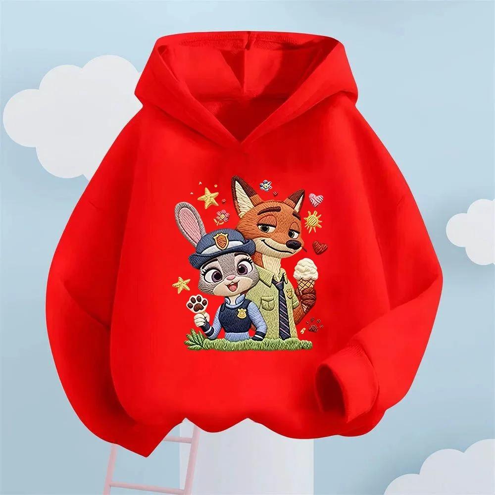 Disney Zootopia Character Hooded Sweatshirt - Fun Rabbit & Fox Design with Ice Cream & Stars, Cozy Fleece Lined for Cold Weather 100