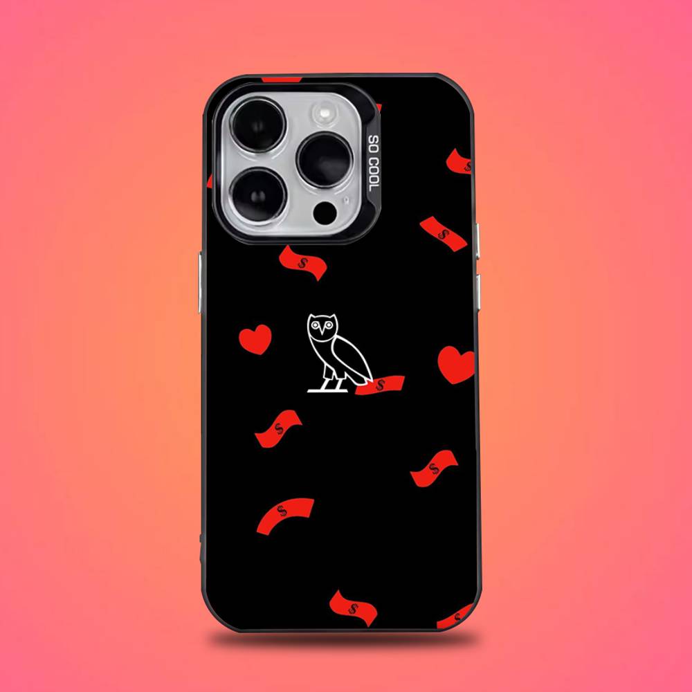 Custodia per Telefono Drake O-OvO OWL Per iPhone 16,15,14,13,12,11,Pro,Max,Plus,Mini,XS,SE Anti Caduta Nero Opaco Bumper Rigido