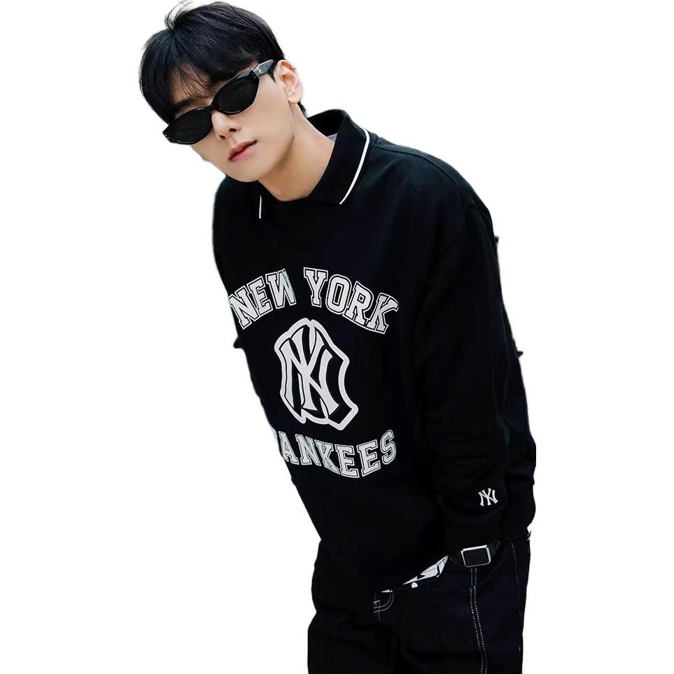 MLB New York Yankees Large Letter Pattern Printed Crew Neck College Style Pullover Sweatshirt Unisex sweatshirt Black 3AMTV0131-50BKS