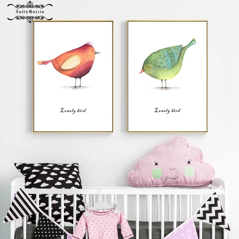 Cartoon Lovely Birds Nursery Wall Art Canvas Painting Nordic Decoration Poster and Prints Pictures for Living Room Home Interior